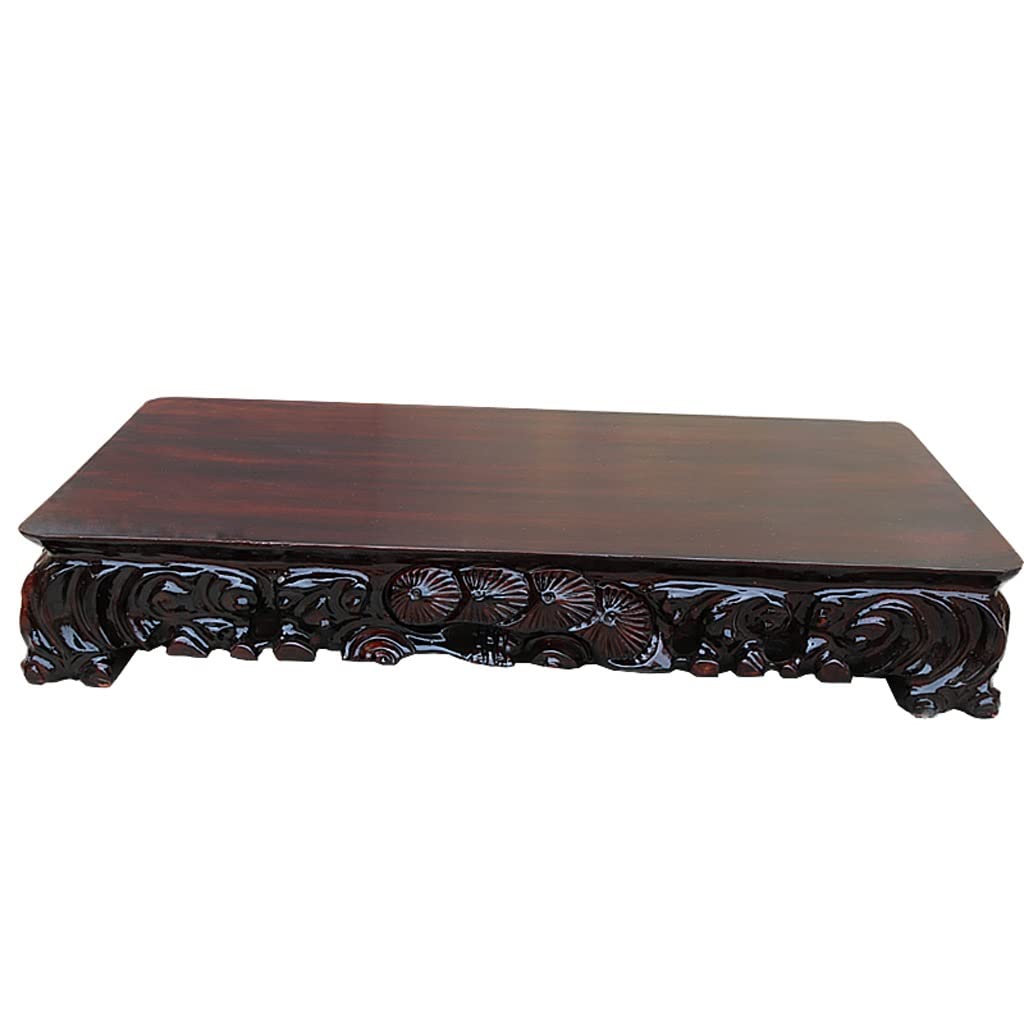 TEESONG Bonsai Pedestal Bonsai Base Thickened Wood Carving Rectangular Stone Flower Ornament Jade Buddha Statue Wooden Bracket Vase Pedestal Display Stands(65CM)
