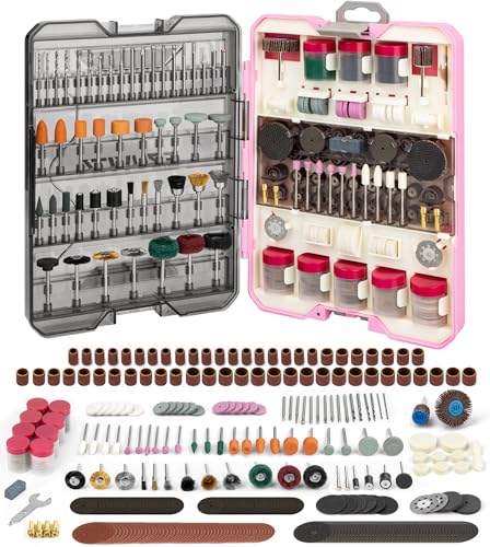 EZUVITA 618PCS Rotary Tool Accessory Kit, Fits Dremel Rotary Tools, Universal Fitment for Polishing, Sanding, Cutting, Drilling, Engraving, Grinding with Portable Tool Storage Case (Pink ）