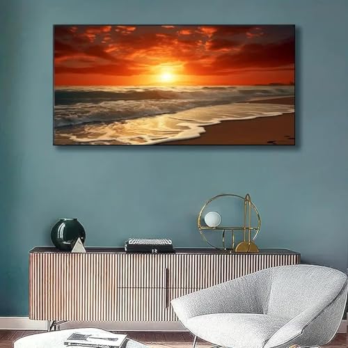 Coucher de soleil sur la plage de l'océan affiche sur toile salon 75x150