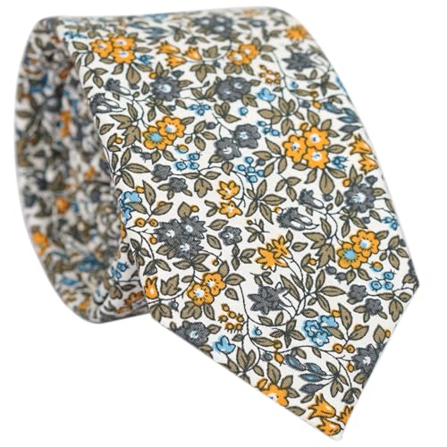 Image of BELLUNO Men's Cotton Floral Skinny Tie, 2.5 inch Width, with Gift Box