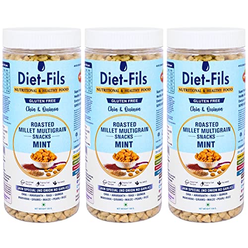 Diet-Fils Jain Special Roasted Multigrain Snacks Mint(No Onion No Garlic Based) Combo (130 gmx3 Pack)