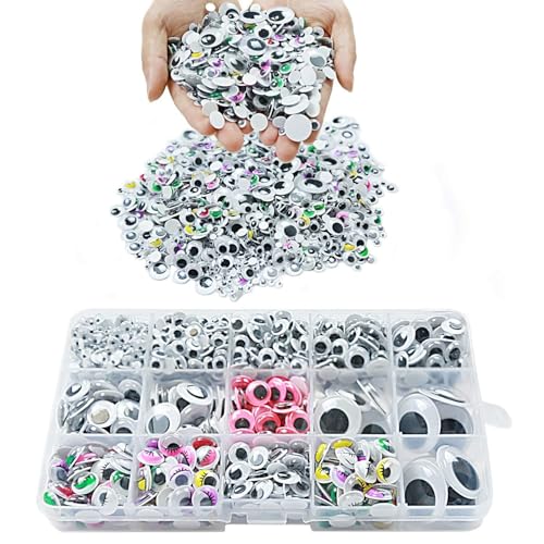 Googly Wiggle Eyes 1300 Pcs Wiggle Eyes Self Adhesive for Craft Sticker Multiple Colored Size for DIY Animal Creative Crafts Decorations