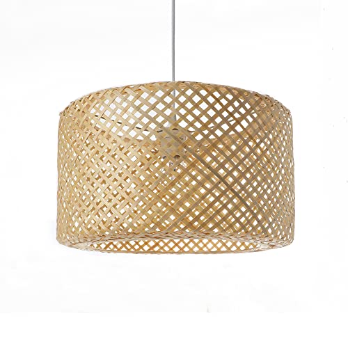 LUSSIOL Luminaire, suspension Minoï 38, lampe de plafond bambou naturel, forme tambour, diam 38 x H24 cm - E27 60W