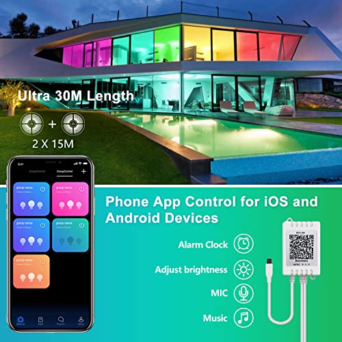 Mexllex-LED-Strip-Lights-30m-2-Rolls-of-15m-Ultra-Long-LED-Lights-Strip-Music-Sync-App-Control-with-Remote-LED-RGB-Tape-Lights-LED-Lights-for-Bedroom