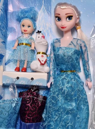 FUNFY 11 Ice Princess Doll Set | Includes Two Additional Small Dolls | Blue | Material: Plastic | Array of Accessories Including Dresses, Shoes, Comb and Mirror for Extended Play | for Girls