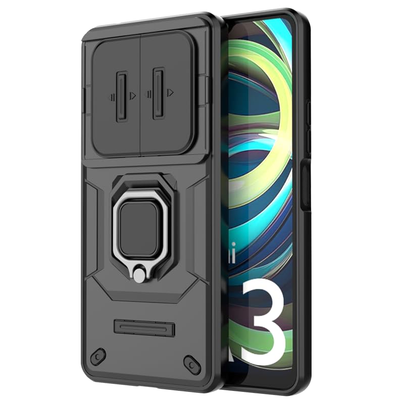 Image of TPU+PC Camshield Pro Case With Slide Camera Protection And Ring Stand Bumper Back Case Cover For Xiaomi Redmi A3 / A3X / Poco C61 (Black)