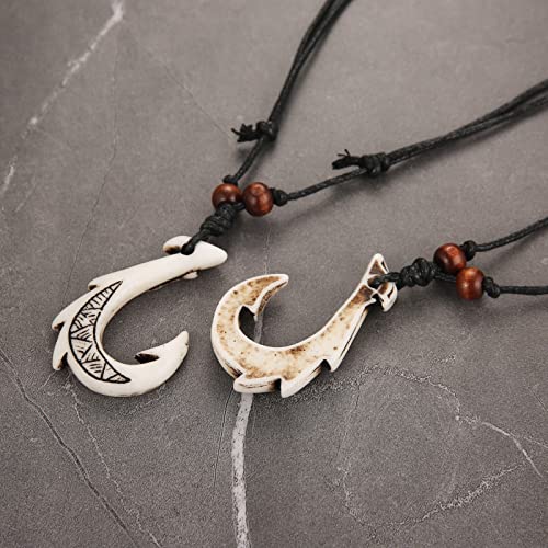 HZMAN Hawaiian Fish Hook Pendant Hemp Cord Chain - Maori Tribal Necklace4