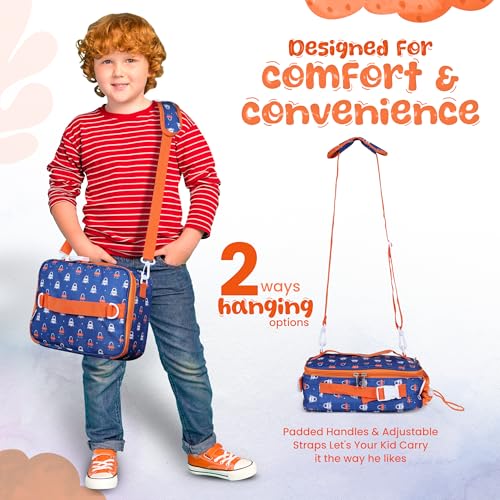 YOLAY Kids Lunch Bag, Double Insulated, Durable, Spacious with Zippered Pocket, Adjustable Straps & Handles, Bento Lunch Bag for School & Outdoor - Robo (Large)