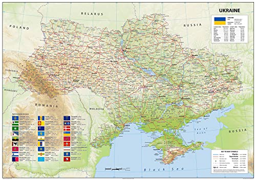 Detailed Ukraine Physical Map - 23.3 x 33.1 Inches - Paper Laminated