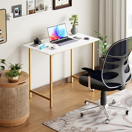 Image of BestOffice Computer Desk,Home Office Desk, Modern Simple Style for Home Office Study Writing (Gold, 32 Inch)