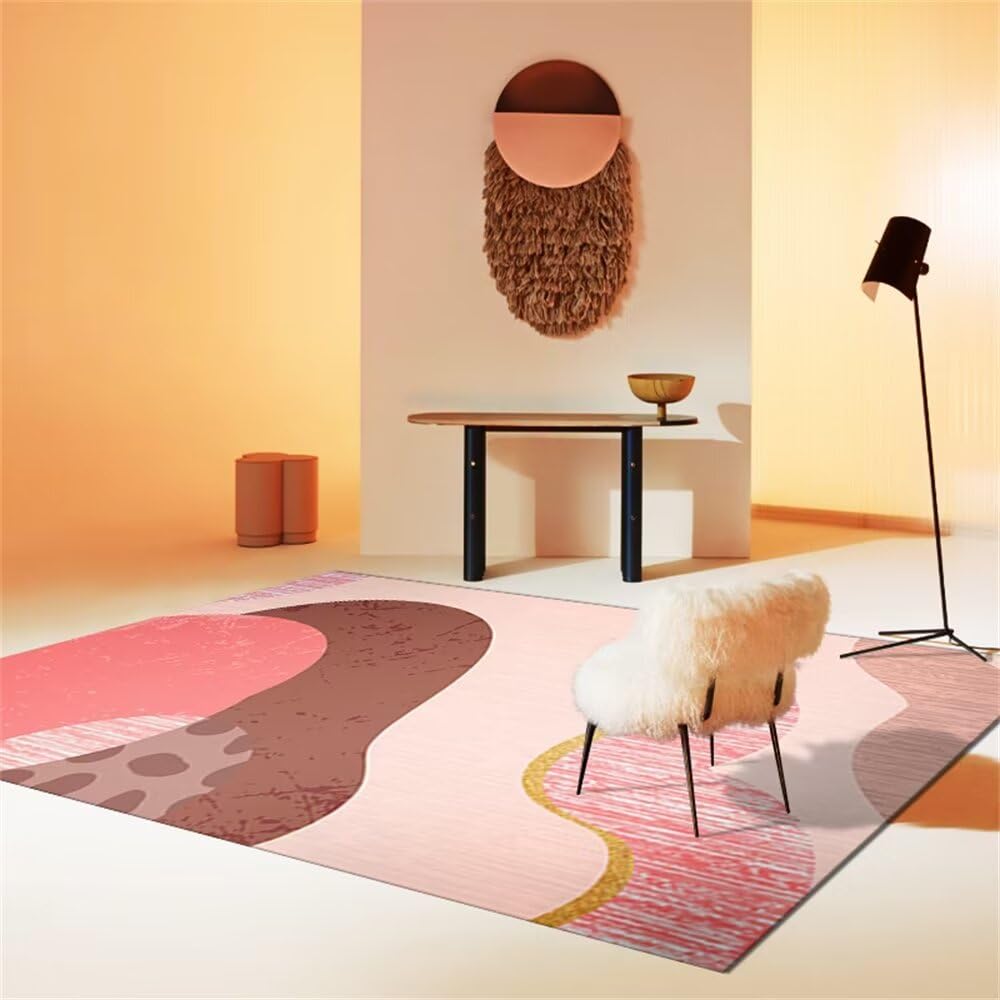 Tapis de salon rose doux 100x200cm de créateur style moderne pour grande chambre