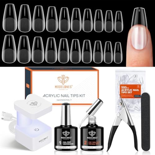 modelones Gel Nail Kit, Fake Nails Medium Coffin, 9-in-One Glue P...