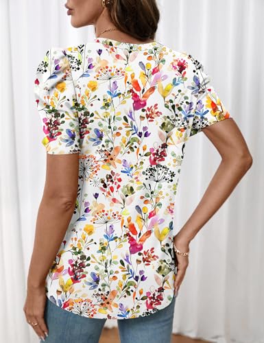 Image of LOMON Spring Summer Tops for Women 2026 V Neck Puff Short Sleeve Tops Fashion Trendy Work Blouses Dressy Casual S-XXL