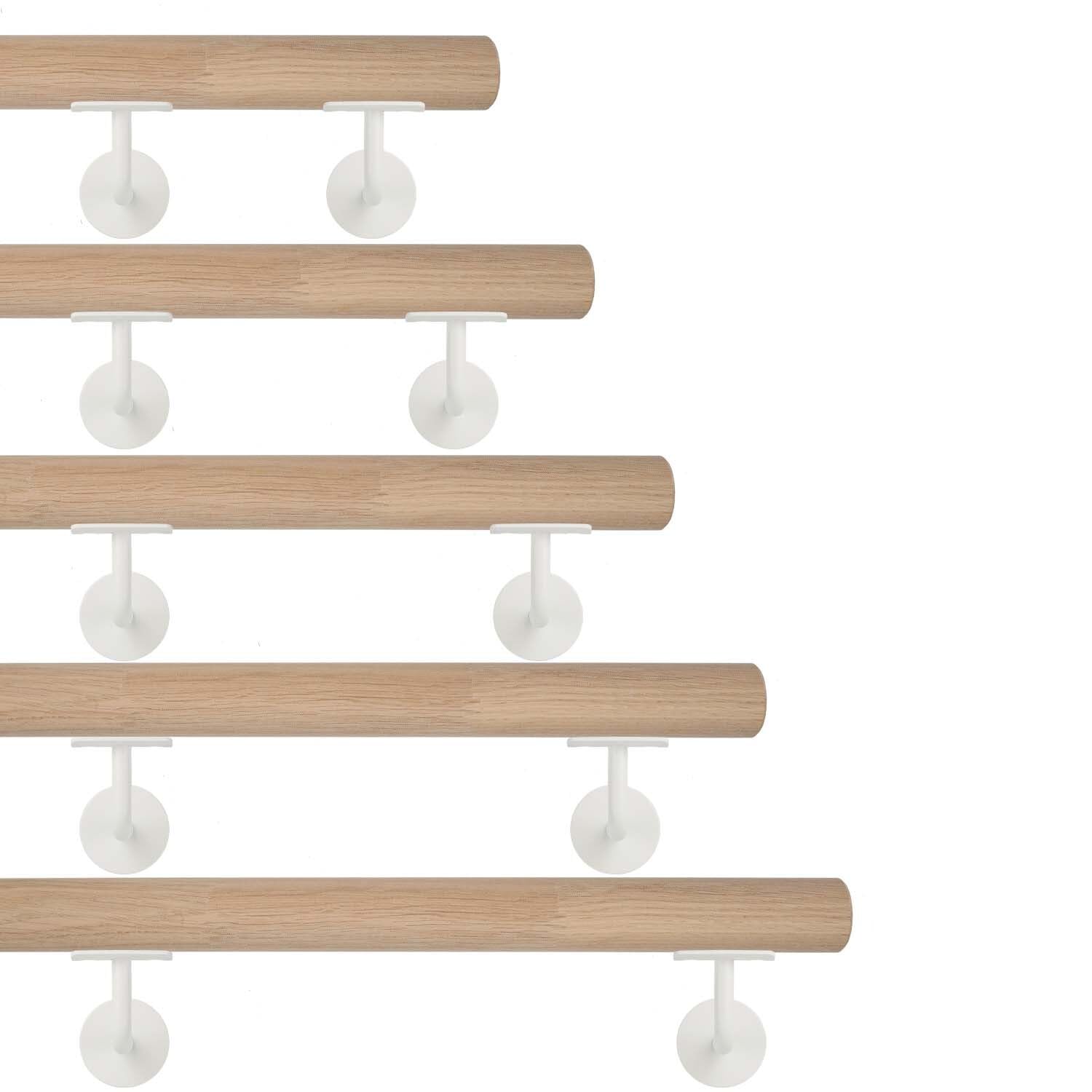 TIBU Eiche Holz Handlauf keilgezinkt unbehandelt Geländer 0,3m - 6m, Länge 130 cm und 2 Edelstahl Halter Weiss