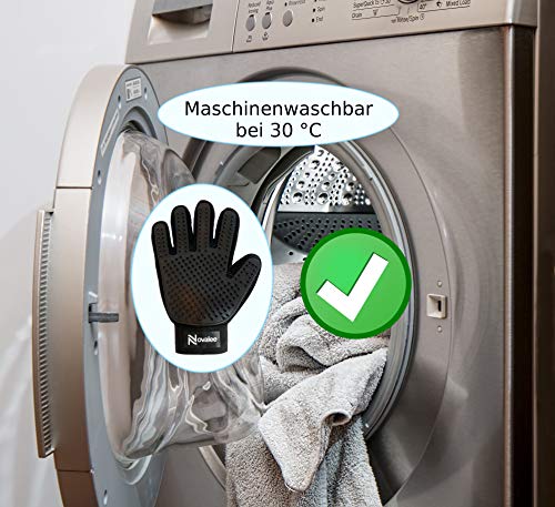 Novalee Haustier Bürsten Handschuh (schwarz) für Hund, Katze & Pferd Fellpflege-Handschuhe Massage und Tierhaar-Entfernung