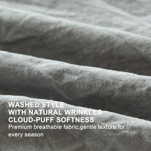 Image of Grey Ruffle Comforter Set Queen, Pre-Washed Shabby Chic Bedding Set, Lightweight Cottagecore Soft Romantic Cozy 1 Comforter & 2 Shams, All-Season