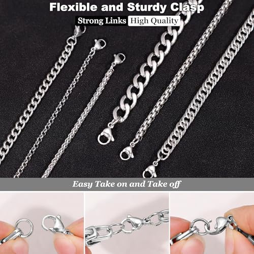 12PCS Stainless Steel Cuban Link Chain Bracelets for Men Women Gold Figaro Rope Chain Men's Curb Chain Bracelets Set Box Square Rolo Twisted Wrist Bracelets 7.5/8.3/9inch3