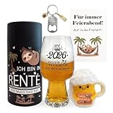 2026 Bierglas Ruhestand Geschenke Mann, Biergläser Set mit Karte Schlüsselanhänger Gestricktes Bierglas für Frauen und Männer, Renteneintritt Geschenk Männer, Rentner Geschenk Mann, Geschenke Rente