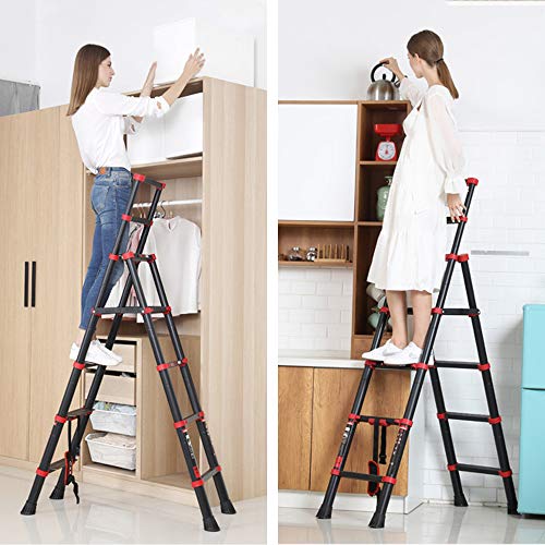 Telescopic Ladder, Step Ladder, Retractable Aluminum Alloy Ladder Multi-Position, Adjustable and Folding Ladder A-Frame, with Handrails and Safety Lock, Non-Slip Pedals, Capacity 330 pounds(5+7)