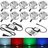 Recessed RGB LED Deck Lights Kit, Φ1.18 Waterproof Low Voltage Deck Lighting Outdoor Landscape In-ground Lights for Yard Garden Pathway Step Stairs Decor, Pack of 10