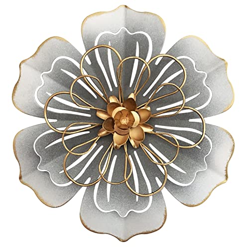 Metal Flower Wall Art Decor, 8.3' Rustic Modern Floral Sculpture, Distressed Iron Wall Hanging Home Decoration Accent Artworks for Indoor Kitchen Bedroom Living Room Office Outdoor Garden Patio - 06