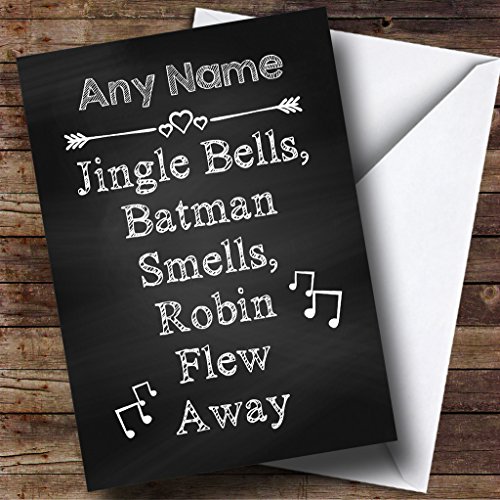 Fingerprint Designs Jingle Bells Batman Smells Personalised Modern Christmas Card