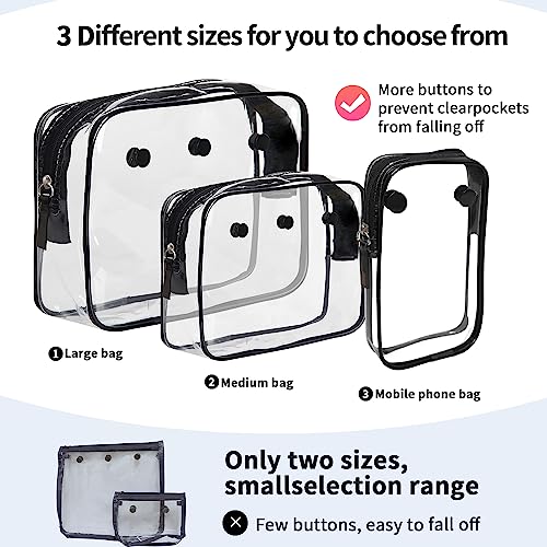 3 Packs Clear Inner Bags for Bogg Bag Rubber Beach Tote Bag, Zippered Insert Bag with holes, Suitable for travel holiday beach must have (black)2