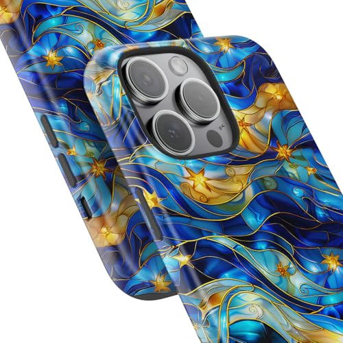 Image of Goodon for iPhone 14 Pro Max Case Cute - Wireless Charging Compatible - Dual-Layer Hard Shell + Silicone Cover - Protective Phone Case with Trendy Designs for Women - Abstract Bule Gold Water