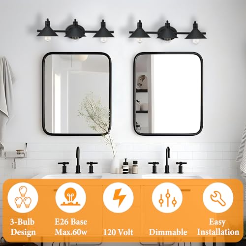 Image of 3 Light Bathroom Vanity Light Over Mirror - Farmhouse Wall Light for Bathroom Vanity Powder Room, Rustic Gooseneck Barn Style 3 Bulb Wall Sconce Over Kitchen Sink