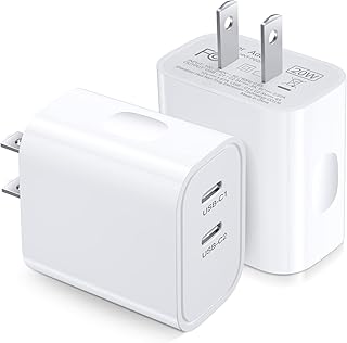 USB C Charger Block, Pofesun 2Pack 20W Dual Port Fast USB-C Power Adapter Wall Charger Plug Type C Charging Block for iPhone 15 Pro Max/15 Plus/15 Pro/15/14/13,iPad,Samsung Galaxy,Pixel,AirPods -White
