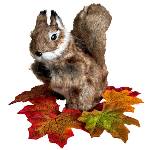 Basuo-9Q Realistic Squirrel Figurine - Lifelike Plush Tree Rodent with Bushy Tail, Handcrafted Collectible Stuffed Animal for Christmas Tree Table Decoration, Woodland Home Decor