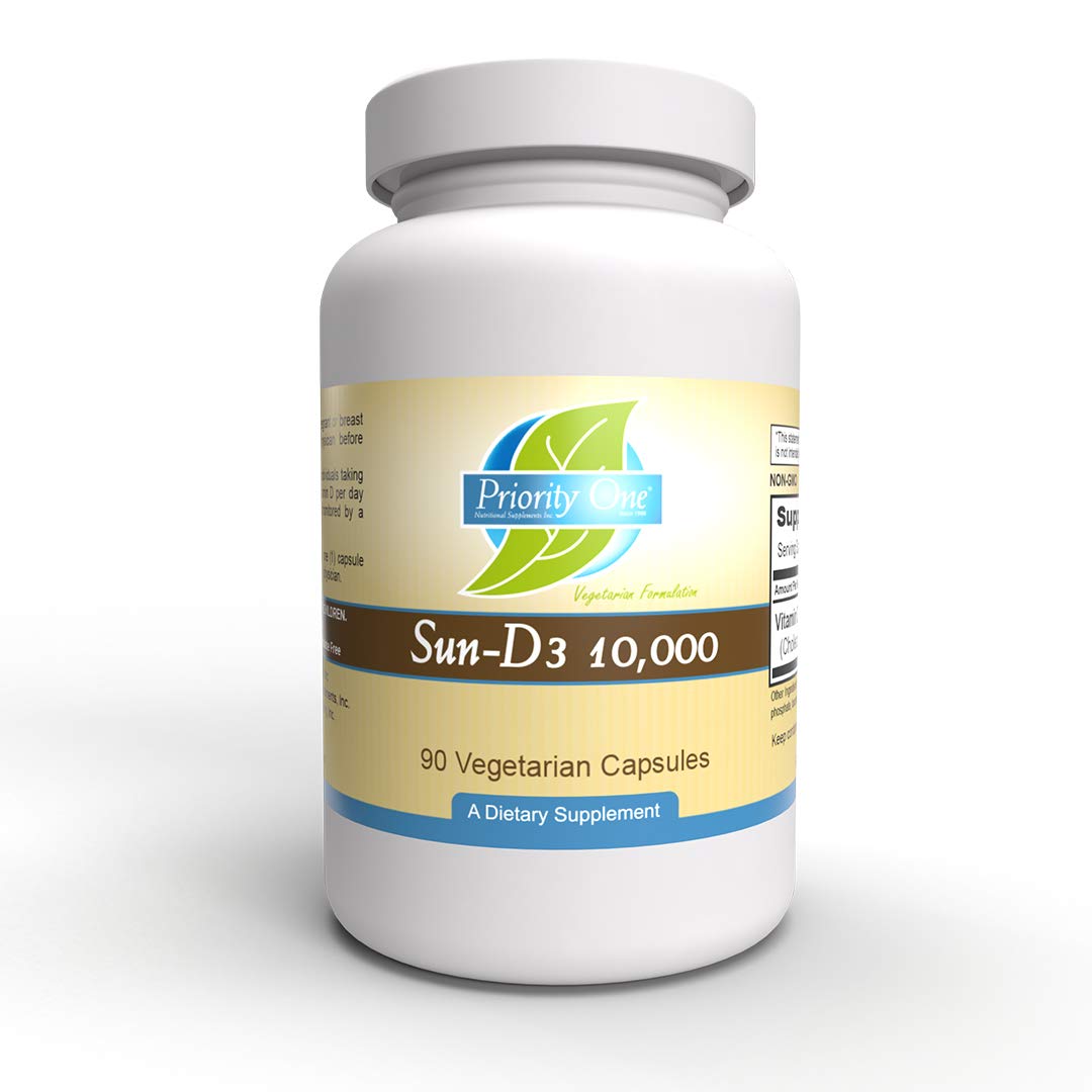 Priority One Vitamins Sun D3 10,000 90 Vegetarian Capsules - The Most bioavailable Form of Vitamin D (cholecalciferol).*