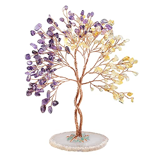mookaitedecor Amethyst & Citrine Crystal Tree of Life Healing Crystal Money Tree with Agate Base