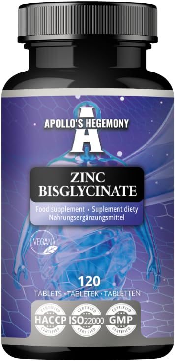 Bisglicinato de Zinc 15 mg por Porción - 120 Tabletas Veganas - 240 Porciones por Paquete - Suplemento de Quelato de Zinc para Apoyar la Inmunidad y la Salud de la Piel - por Apollo's Hegemony
