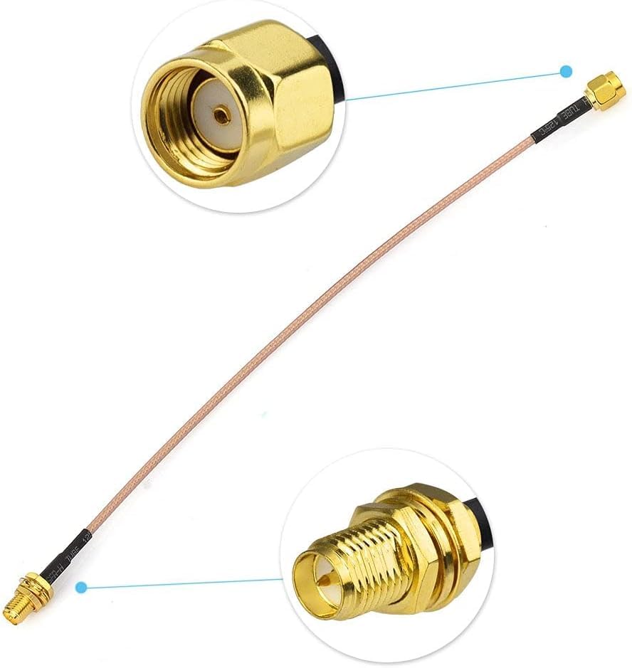 Kit De Cables Coaxiales RP-SMA Macho A Hembra Para Antena WiFi Y Router – Extensión RG316 De 30 Cm Con Adaptadores Incluidos