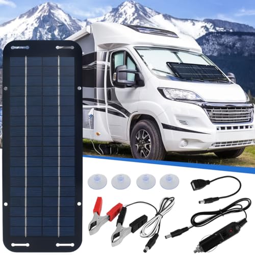 Image of Solar Panel Kit - 12V Solar Trickle Charger, IP65 Portable Solar Powered Charger Kit with 4 Suction Cups, High-Efficiency Car Battery Charger Maintainer for Car RV Boat Motorcycle