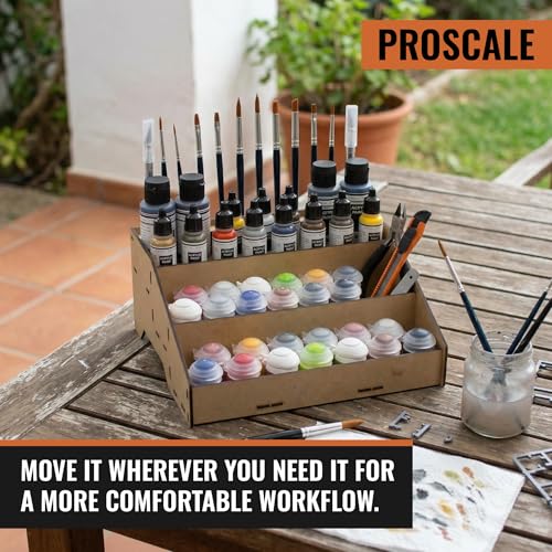 Image of PROSCALE Universal Paint Organizer Rack for Miniatures Modeling Paint Holder for all kind of Bottles + Brush /Tool Slots Compatible with Citadel, Vallejo, Army Painter, Tamiya, others (Module B)