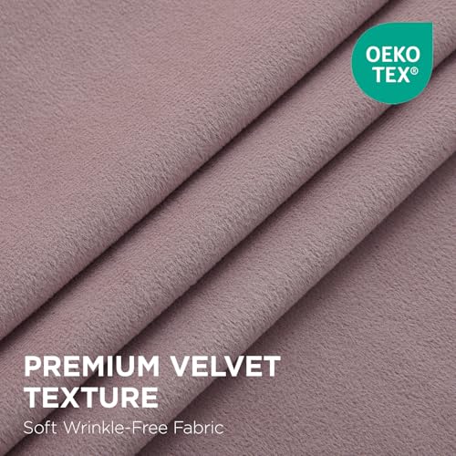 Image of Joydeco Rose Pink 100% Blackout Curtains 84 Inch Length 2 Panels Set, Black Out Curtain for Bedroom Living Room, Heavy Luxury Thermal Insulated Velvet Curtains Rod Pocket Back Tab, 52W x 84L
