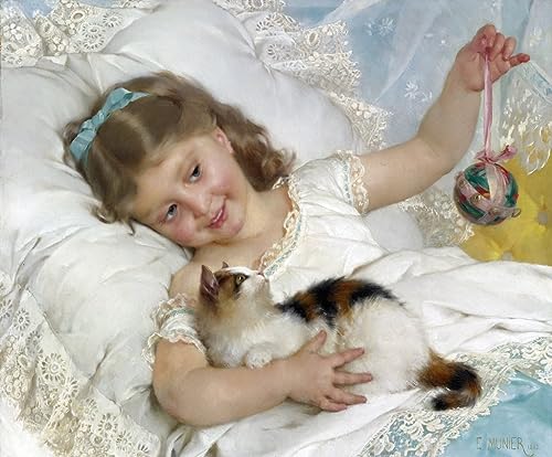 Tableau enfant et chat Émile Munier affiche tendresse art mural 60x90cm
