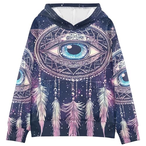 Selerdon Unisex-Child Running Hoodie Shirt Dreamcatcher All Seeing Eye Pinks Athletic Performance Active Gym Pullover with Kangaroo Pockets Hoodies Sportswear