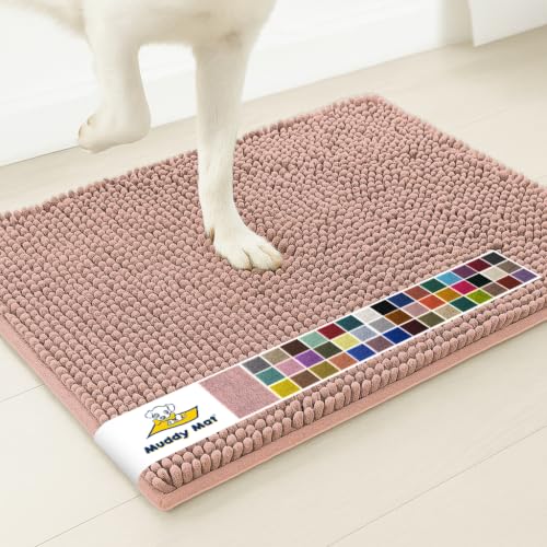 Image of Muddy Mat | Super Water Absorbent Door Mat Indoor, Microfiber Quick Dry Chenille Entryway Rug, Slip Resistant Front Door Mat, Indoor Mats for Entryway, Machine Washable Pet Rug, Blush Pink 20 inch x 48 inch