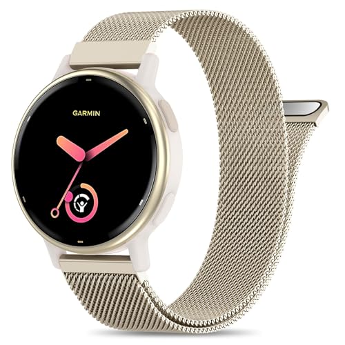 EverAct 20mm Metal Magnetic Compatible with Garmin Vivoactive 5 Watch Band/Vivoactive 6/3/3 Music, Quick Release Stainless Steel Mesh Strap for Venu Sq 2 & Forerunner 55/165/245/645/570-42mm