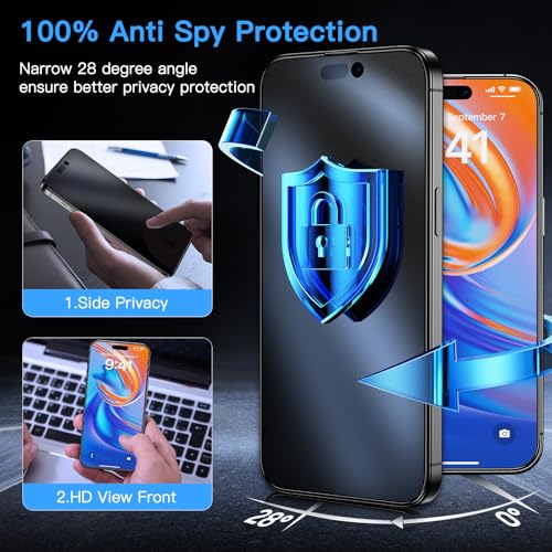 Image of Uyiton for iPhone 15 Pro Max Matte Privacy Screen Protector - Anti-Fingerprint [Easy to Install] Anti-Spy Shatterproof Full Coverage 9H Tempered Glass Screen Cover, 2 Pack