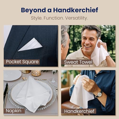 Selected Hanky Men's Handkerchiefs,100% Soft Cotton,White Classic Hankie Pack of 124