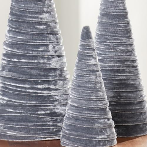 Image of Your Heart's Content Set of 3 Velvet Trees Silver, Modern Valentine Tree Tabletop, Elegant Holiday Entryway, Winter Home Centerpiece, Artisan Farmhouse Accent, Cozy Gift for (Silver)