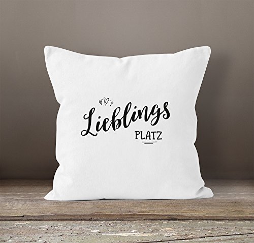 MoonWorks Kissenbezug Lieblingsplatz Geschenk Kissen-H?LLE Deko-Kissen 40x40 Baumwolle, Lieblingsplatz - Weiß, unisize – Ansicht 2