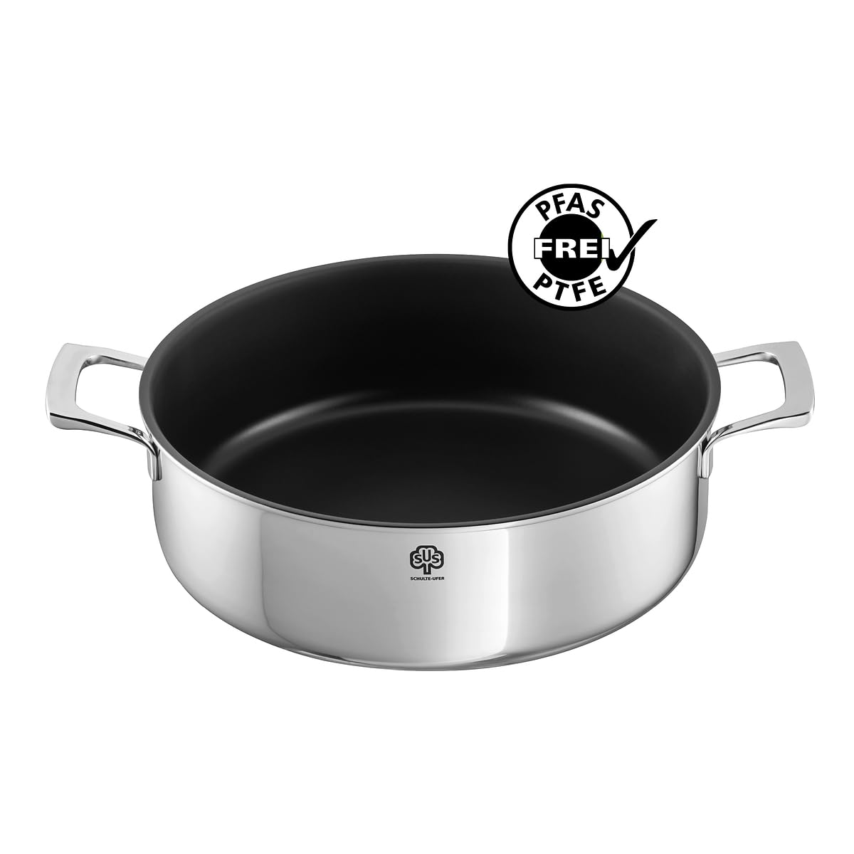 Schulte-Ufer Schmortopf Quasar mit UniverSUS-Oberflächenstruktur und Energiekern, ohne PFAS/PTFE, 9545-28, Edelstahl, 28 cm