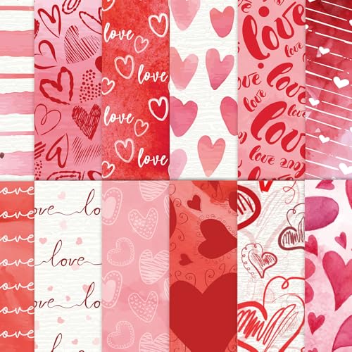 48 Sheets Valentines Day Scrapbook Paper Cardstock Watercolor Heart,11x11inch Valentine's Scrapbooking Paper Pad,Romantic DIY Craft Decorative Pattern Paper for Journals Gift Wrapping Supplies