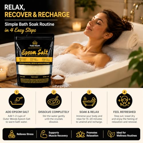 Image of Epsom Salt 1kg (99% Pure Magnesium Sulphate) for Bath Soak, Foot Soak, Muscle Recovery, Relaxation, Stress Relief & Home Gardening | Premium Bath Salt for Men & Women