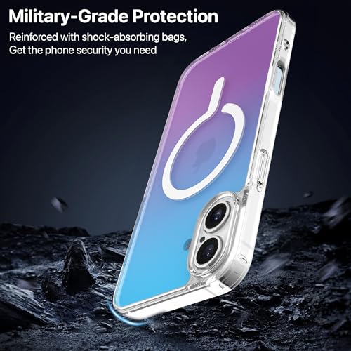 Image of eller sante Eternity Magpro Back Cover Case for iPhone 16 Plus Scratch Resistant Acrylic Camera Lens TPU Shockproof Support Mag-Safe Wireless Charging- Blue & Purple